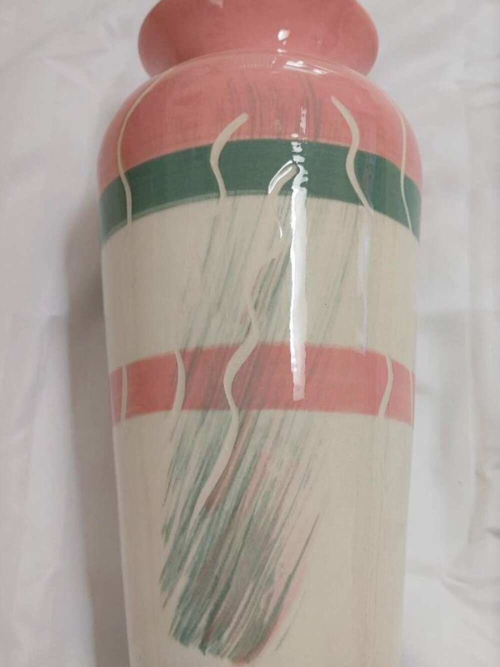Vase 80's Style Decor Pottery Carved Swirls & Brush Stroke Pastels 10" Tall USA